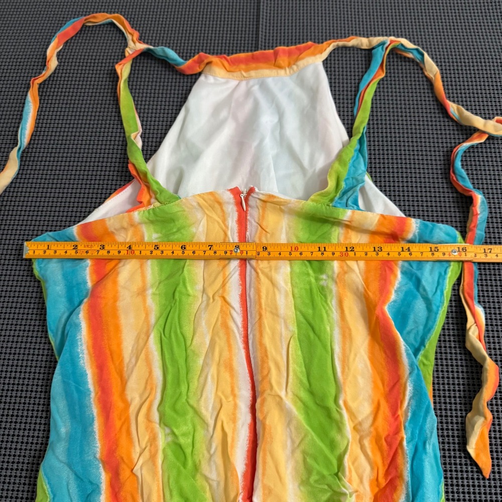 Emily Wonder Womens Rainbow Vertical Stripe Halter Neck Mini Dress Multi Color L - Picture 6 of 6